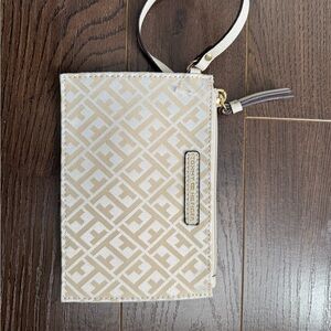 Tommy Hilfiger Cream and Beige Logo Wristlet Clutch